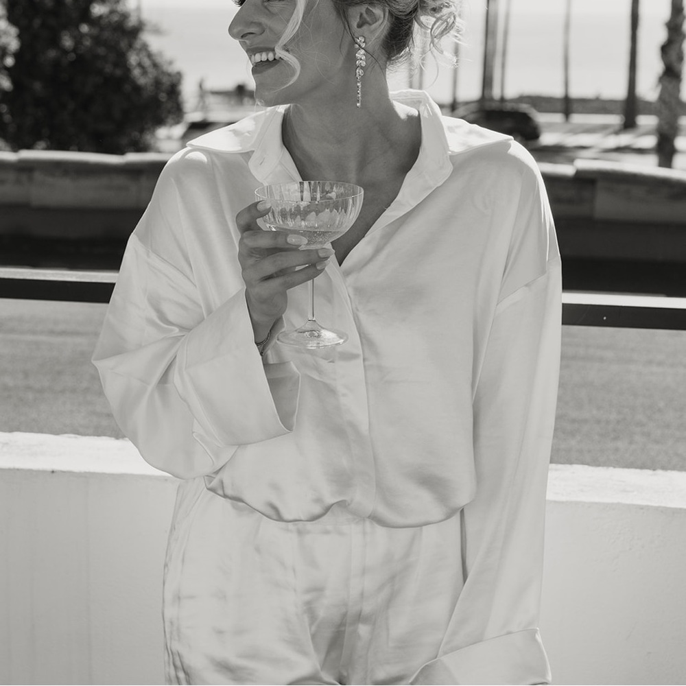 BRIDAL GETTING READY OUTFIT - SLA THE LABEL WHITE SHIRT SHORTS AND TROUSERS